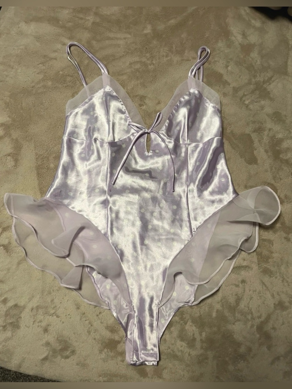 Vintage Victoria’s Secret Lilac Polka Dot Ruffle Bodysuit M